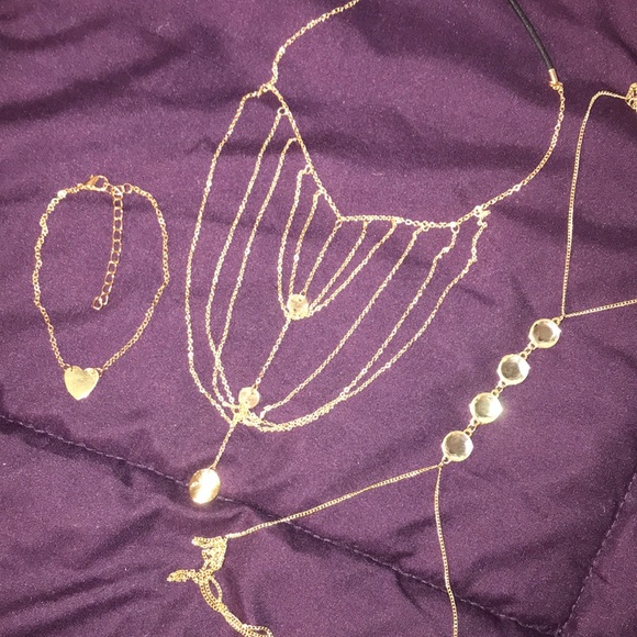 Jewelry - Set of Gold Thigh Harness, Body Chain, & Anklet